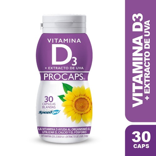 Vitamina D3 + Extracto de uva Frasco X 30 Cápsulas 