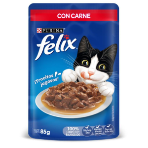 Alimento húmedo para gatos Felix Trocitos jugosos con carne Sobre X 85 Gramos 