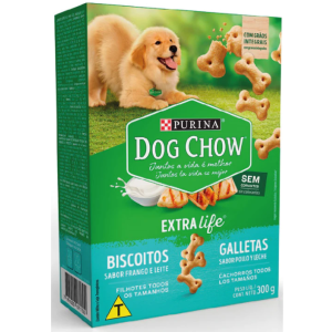 Galletas para perro sabor a pollo y leche Dog chow extra life cachorros Caja X 300 Gramos 
