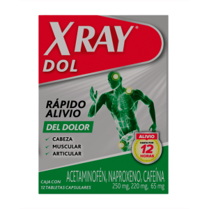 X-Ray Dol 250 Mg/ 220 Mg/ 65 Mg alivio de dolores  Caja X 12 Cápsulas 