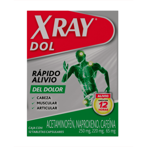 X-Ray Dol 250 Mg/ 220 Mg/ 65 Mg alivio de dolores  Caja X 12 Cápsulas 