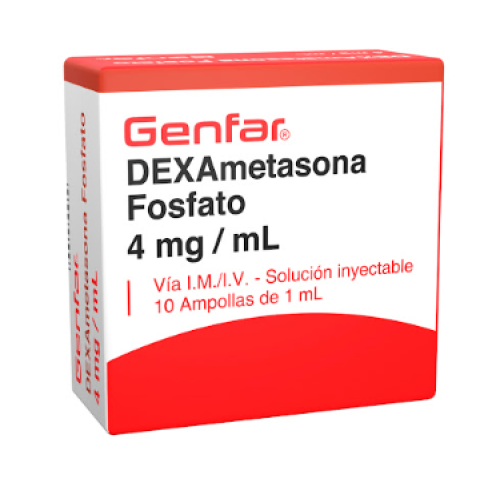 Dexametasona Fosfato 4Mg/Ml Solución Inyectable Genfar Caja X 10 Ampollas de 1 Ml