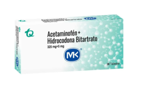 Acetaminofén + Hidrocodona Bitartrato 325mg/5mg MK X 30 Tabletas