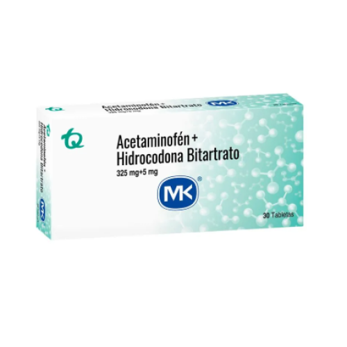 Acetaminofén + Hidrocodona Bitartrato 325mg/5mg MK X 30 Tabletas